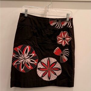 Etcetera Brown Skirt with Orange and Cream Embroidery